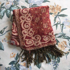 Orange & Gold Butterfly Fringed Reversible Scarf